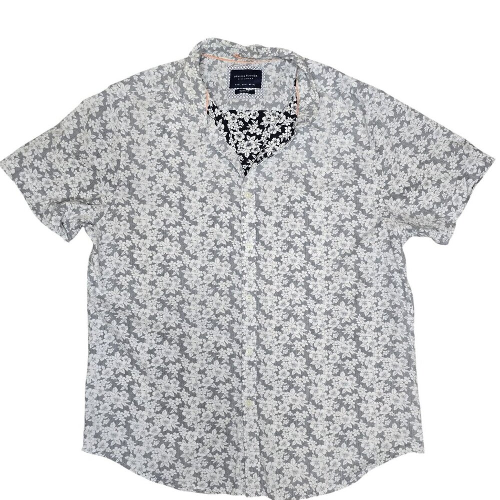 Denim & Flower Men Slim Fit Short Sleeve Floral Print Shirt Hawaiian size Large